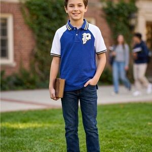 Polo Ralph Lauren Boys M 10-12 Varsity League Raglan Polo Shirt Blue Yellow